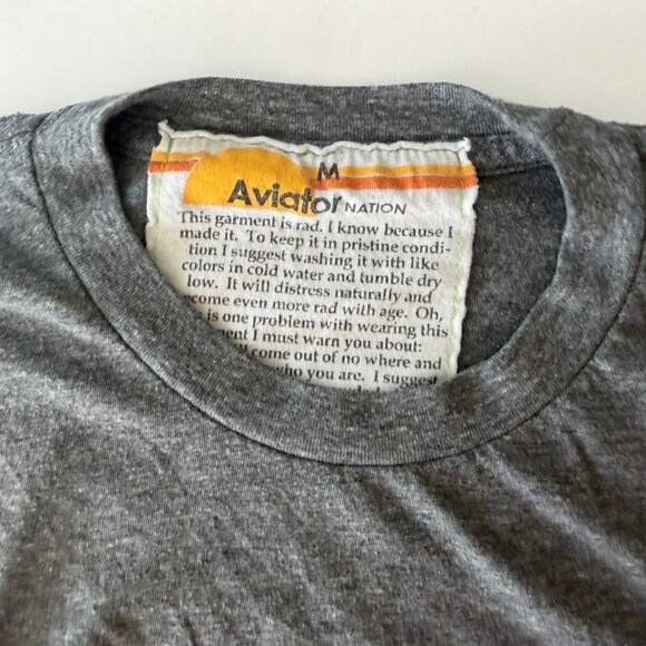 Aviator Nation Boyfriend Tee Mountain Stitch Grey Size Medium Raw Hem Crop - Picture 4 of 7